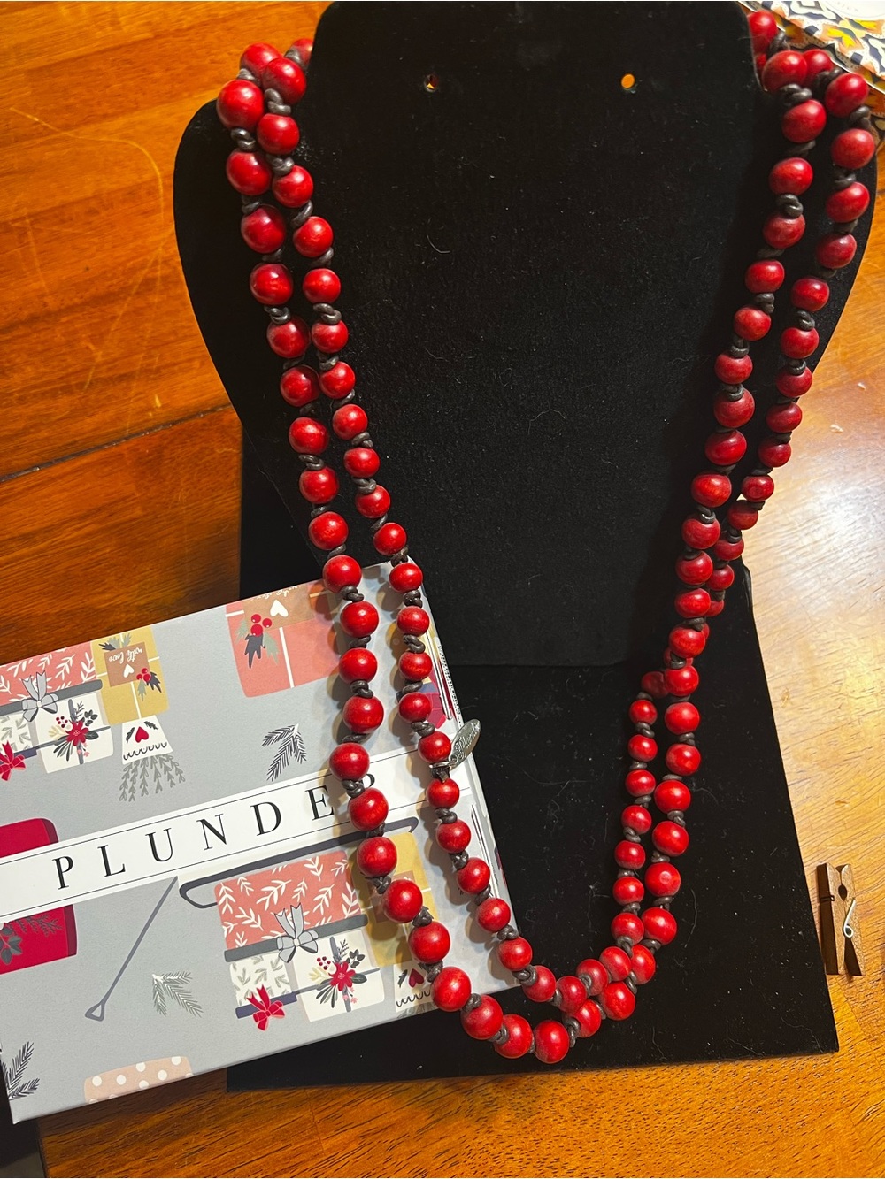 Plunder Red Double-Strand Wood Bead Necklace